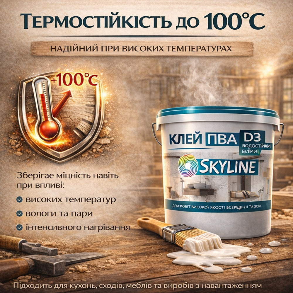 Клей ПВА D3 SkyLine 10 кг столярний підвищеної водостійкості промисловий для виробництва меблів, термостійкий до +100°С Харків - фото 4