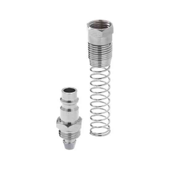 Переходник с пружиной из спирального или прямого шланга 6,5×10 мм на соответствующую часть быстроразъемного соединения INTERTOOL Киев