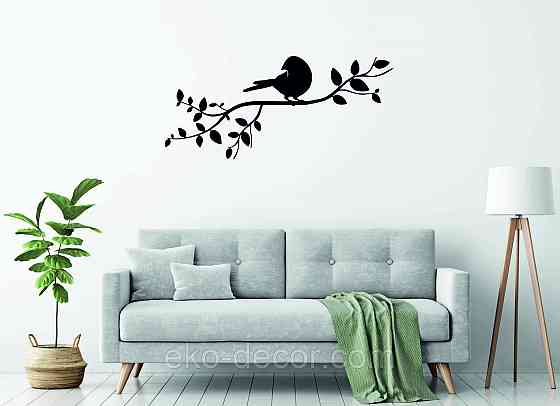 Декоративное настенное Панно «Птичка на ветке», Декор на стену 90*40 см, Черный Киев