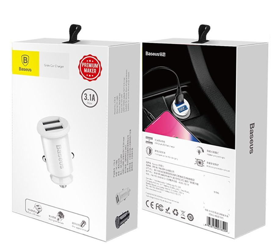 Автомобільний зарядний пристрій BASEUS С8-K Grain Mini Smart Car Charger 3.1 A (Білий, два USB-порта) Миколаїв - фото 9