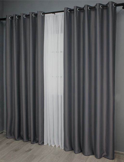 Комплект штор на люверсах VR-Textil Bagema Rvs № 1241ш Темно-серый 150х250 см 2 шт (37-0013) Киев - изображение 5