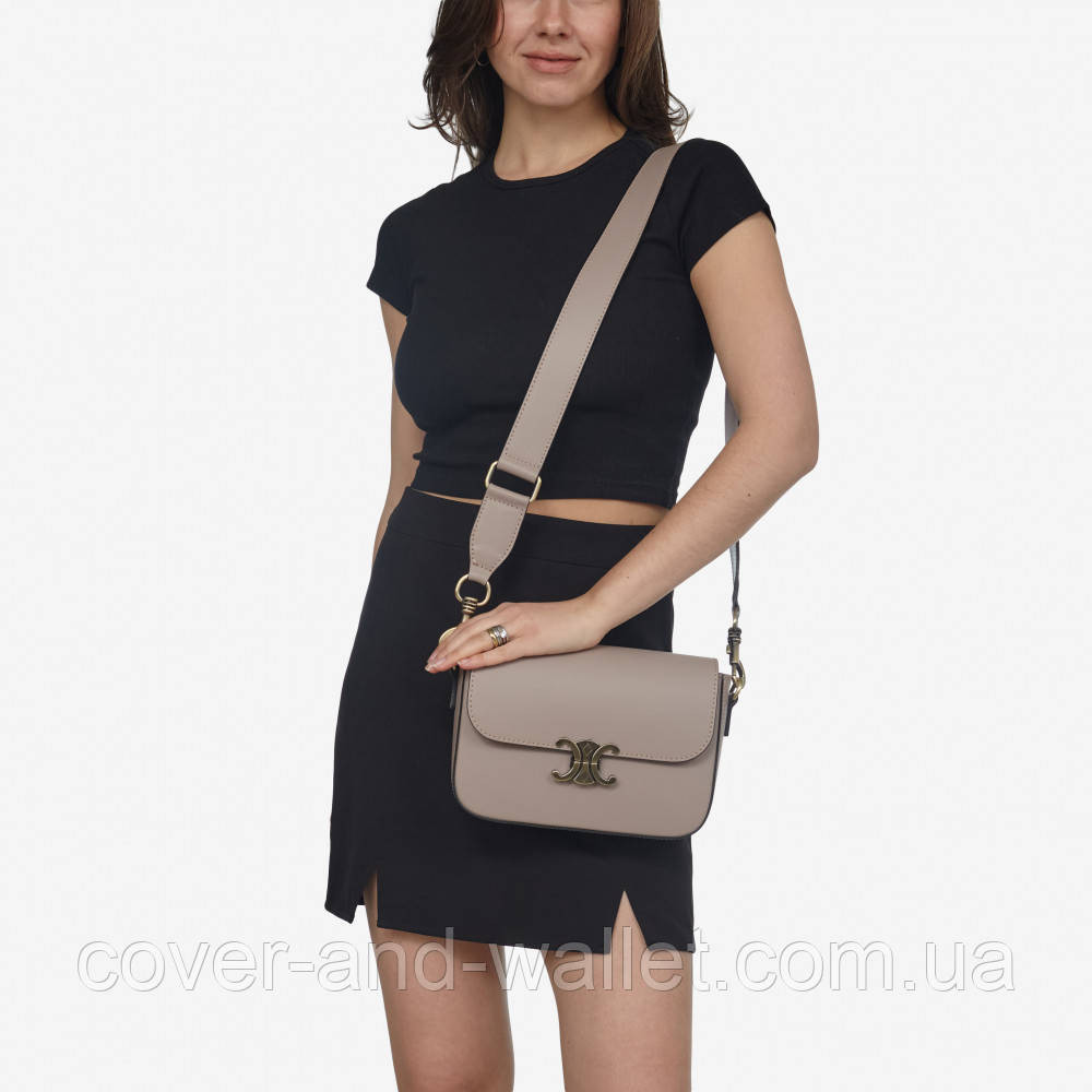 Женская сумка кросс-боди в стиле селин из гладкой кожи черного цвета Virginia Conti Киев - изображение 4