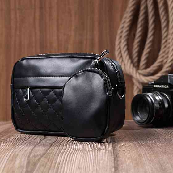 Зручна жіноча сумка крос-боді з монетницею з екошкіри Vintage 22796 Чорний Київ