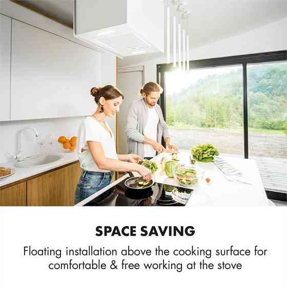 Люстра L островная вытяжка 60см отработанный воздух: 590м³/ч LED сенсорное стекло белый белый (Германия, Ровно