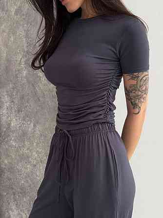 Женский базовый прогулочный костюм двойка: футболка и штаны натуральная вискоза Графит, 46/48 Одесса