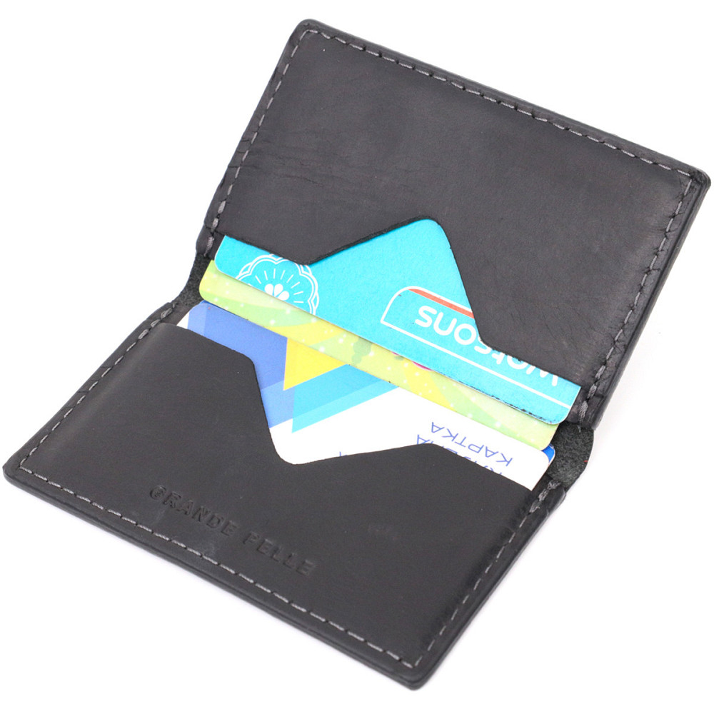 Надійний картхолдер з утримувачем для Apple AirTag з натуральної шкіри Чорний (GRANDE PELLE) Київ - фото 1