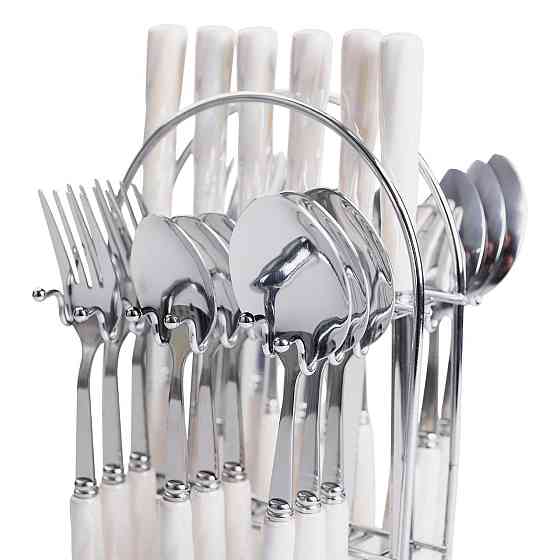 Набір столових приборів на 6 осіб, 24 предмети, білий з сріблом Київ