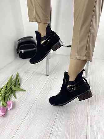 Женские ботинки 2018-1 черные эко-замша высота каблука 4 см размеры 37 и 40 (1239) Коломыя