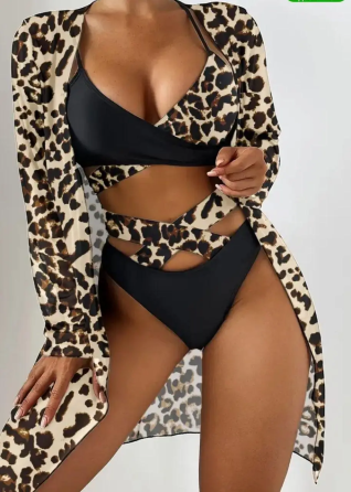 Леопардовый купальник тройка Черный M Харьков
