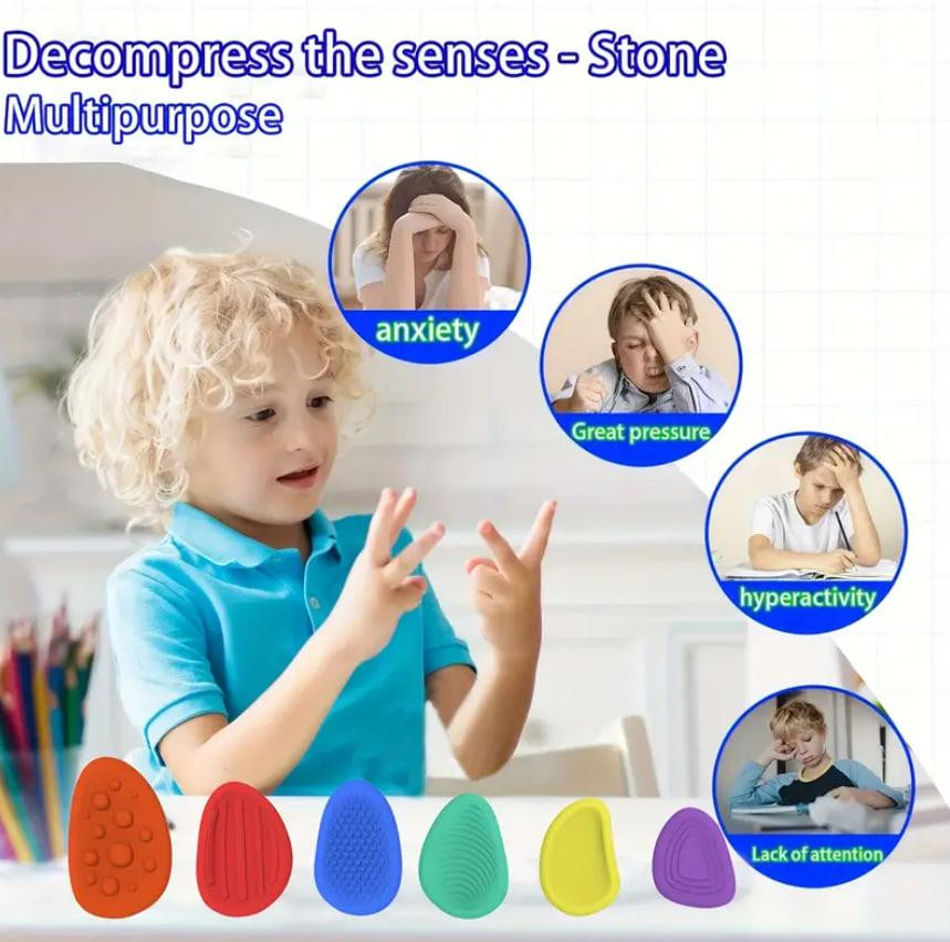 Набор сенсорных антистресс-камней для детей (6 шт) Силиконовые камни для развития моторики и успокое Киев - изображение 3