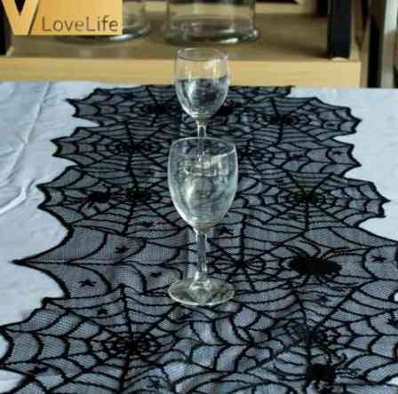 Скатерть на Хэллоуин Паутина с пауками 183 на 46 см черный Киев