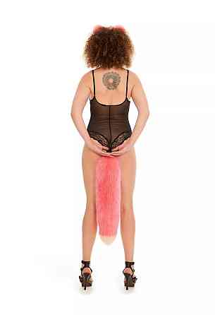 Анальный меховой пушистый хвост без пробки, Ярко-розовый с персиковым кончиком, OKOVA 60 см. Sex Aura Киев