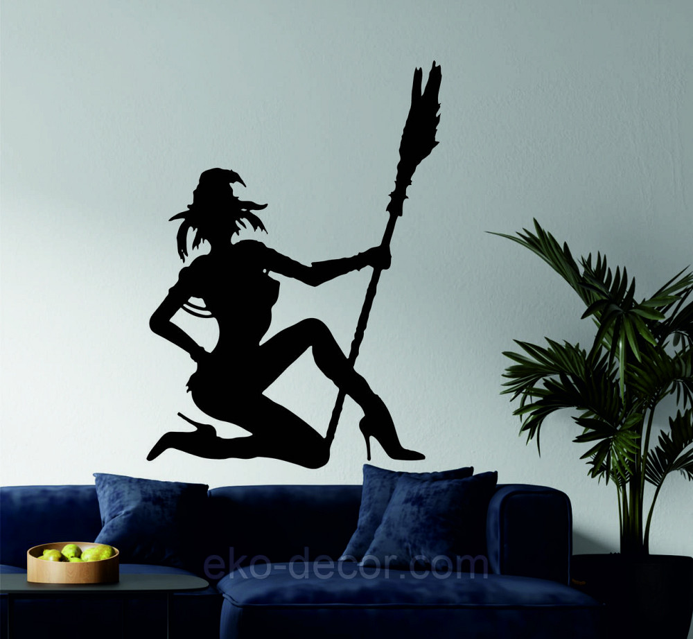 Декоративное настенное Панно «Девушка с метлой», Декор на стену 90*64 см, Черный Киев - изображение 1