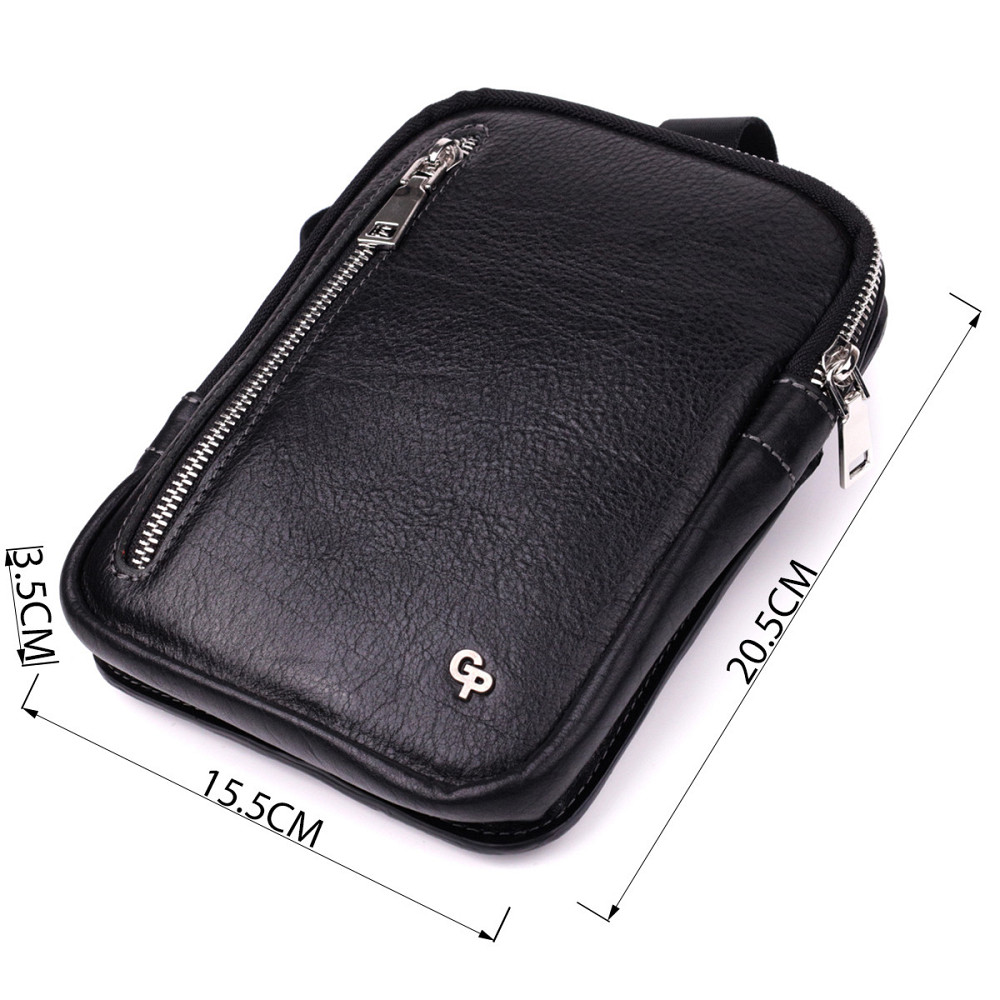 Мужская прямоугольная сумка бананка из зернистой натуральной кожи Черный (GRANDE PELLE) Киев - изображение 7