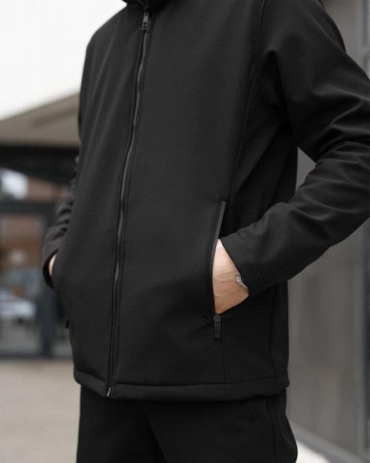 Черная куртка мужская весна/осень из софтшела с капюшоном Pobedov Shadow V2 Киев - изображение 5