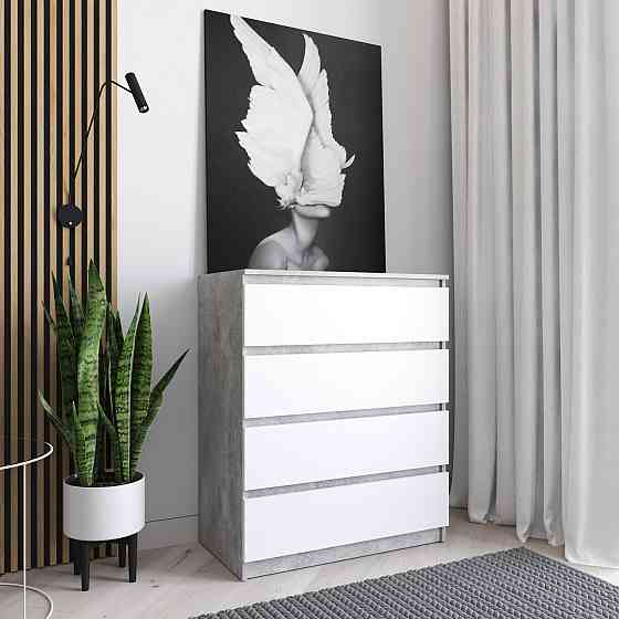 Комод VAYS R-4 Бетон-Білий фасад, на 4 шухляди без ручок, ЛДСП 80×40×98 см – для дому, офісу, вітальні, спальні Львів