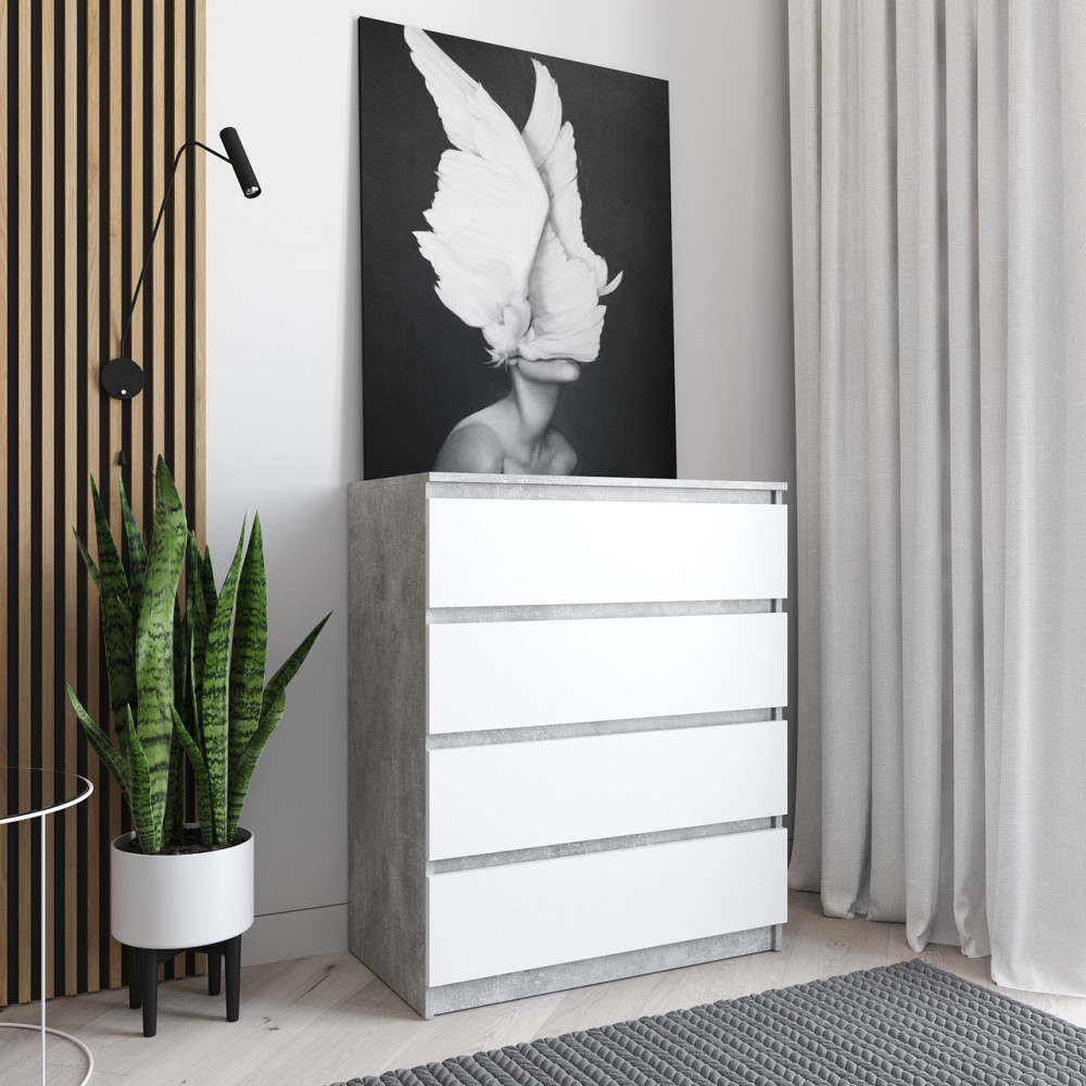 Комод VAYS R-4 Бетон-Білий фасад, на 4 шухляди без ручок, ЛДСП 80×40×98 см – для дому, офісу, вітальні, спальні Львів - фото 1