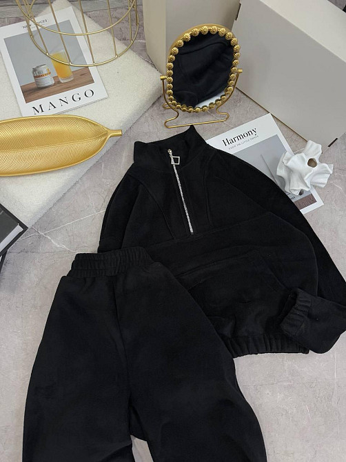 Женский теплый прогулочный костюм двойка из двухстороннего флиса Черный, 42/46 Одесса - изображение 3