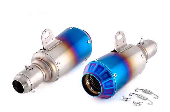 Глушник (тюнінг) 380*125mm (нержавіюча сталь, три-овал, синій, прямоток) 118 Київ