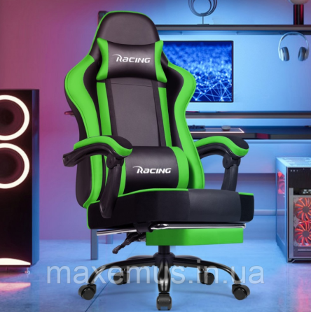 Компьютерное кресло с нагрузкам до 300 кг для геймера с подставкой для ног и регулировкой спинки Bonro Racing B-059 зеленое Мостиска