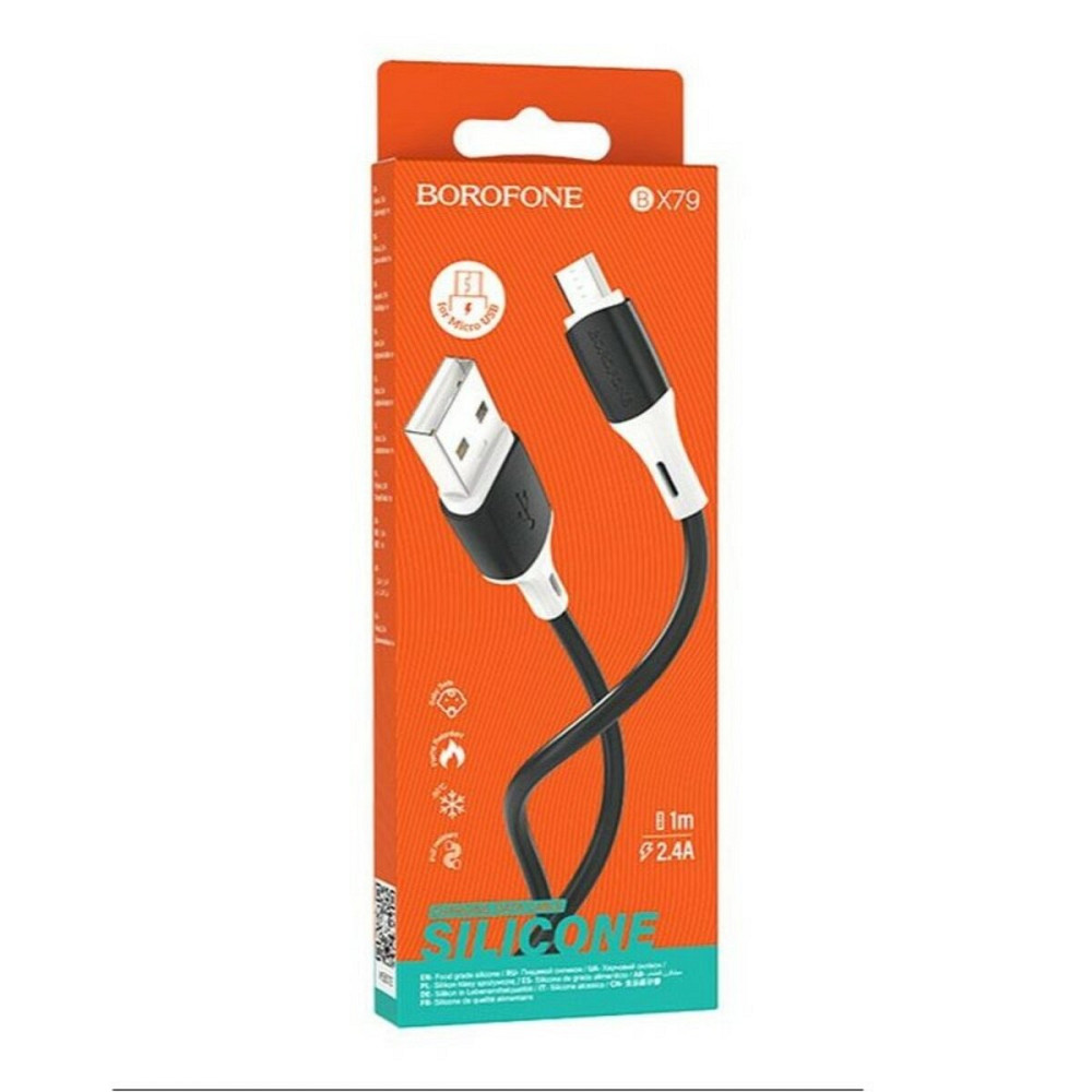 Кабель BOROFONE BX79 USB to Micro 2.4A, 1m, silicone, silicone connectors, Black Київ - фото 2