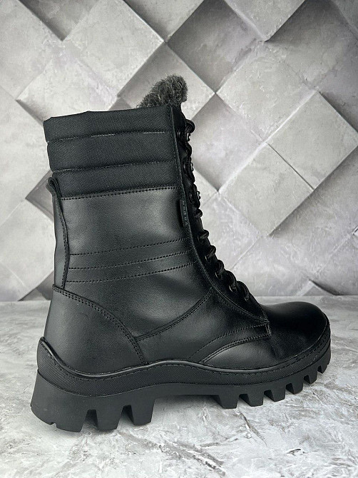 Зимові військові чоловічі берці чорного кольоруна хутрі прошиті та проклеєні тактичні високі берці WAR Львів - фото 6