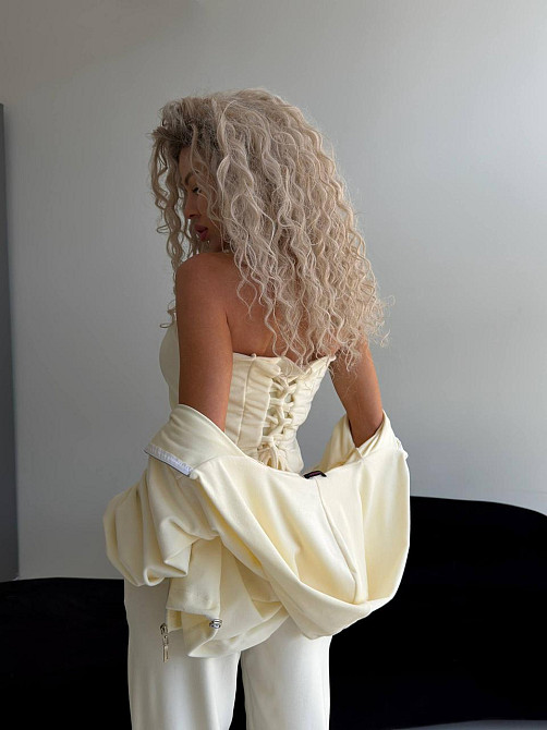 Женский велюровый костюм тройка: кофта корсет и штаны Молочный, 42/46 Одесса - изображение 9