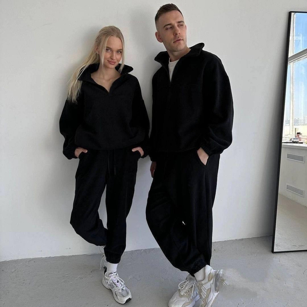 Стильний чоловічий теплий костюм двосторонній щільний фліс Чорний, L Одеса - фото 2