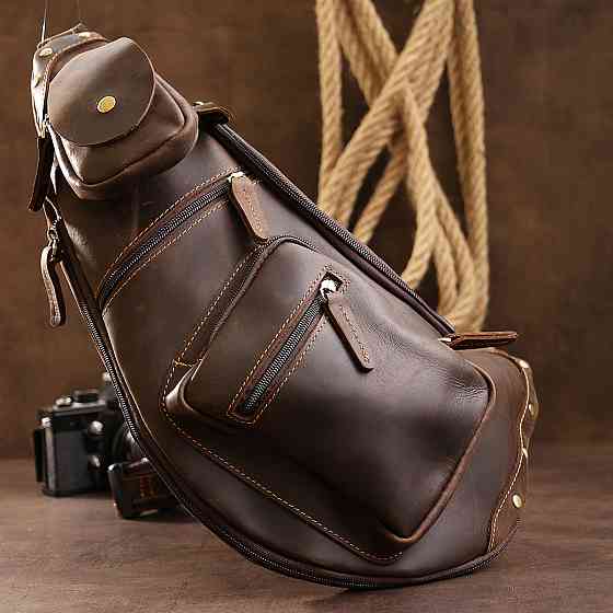 Кожаная мужская винтажная сумка через плечо Vintage 20373 Коричневый Киев