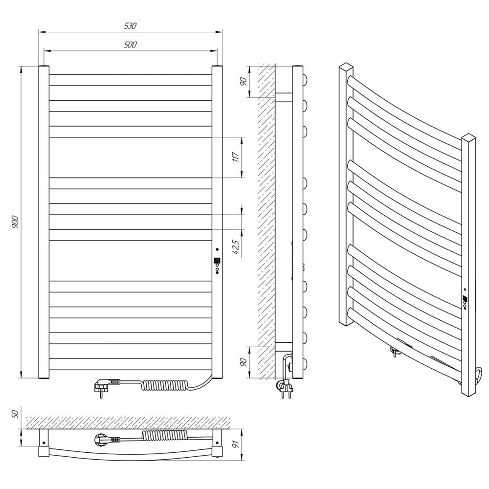Електрична сушарка для рушників Laris Гранд П10 500Х900 Е правое під'єднання. Київ - фото 6