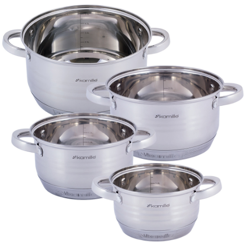 Набір каструль 8 предметів (каструлі 1,5/2/3/5л) нержавіюча сталь порожнисті ручки 4916 KAMILLE Житомир - фото 2