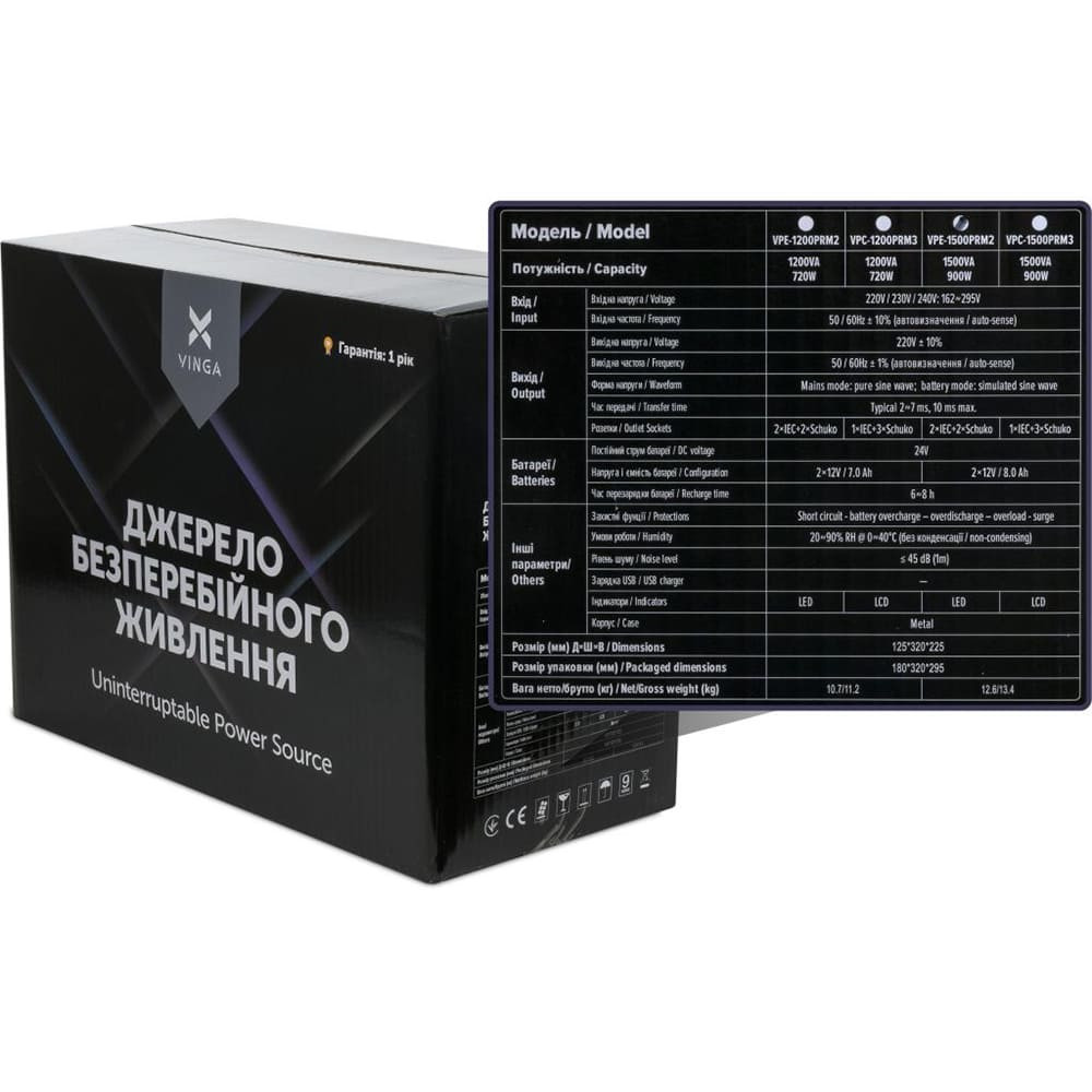 Джерело безперебійного живлення Vinga VPE-1500PRM2 1500ВА / 900 Вт з LED-індикацією у металевому корпусі Киев - изображение 6