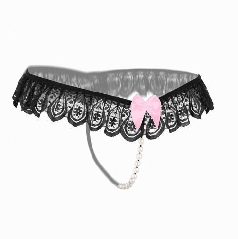 Еротичні стрінги з бусами та бантиком чорні - розмір універсальний Київ - фото 3