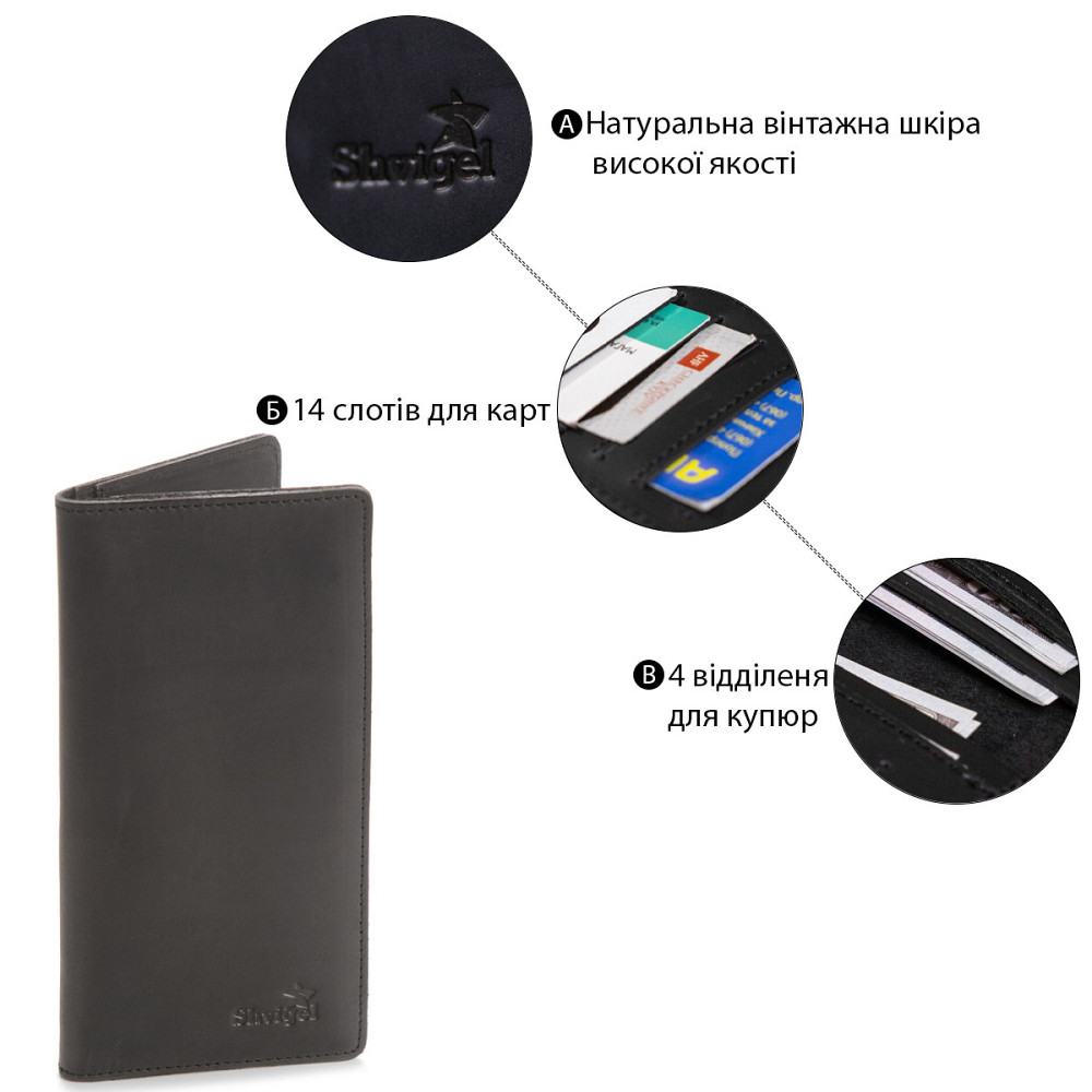 Гаманець з вінтажній шкіри Чорний (SHVIGEL) Київ - фото 18