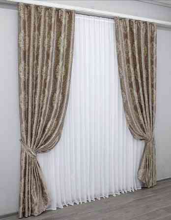 Комплект готових штор VR-Textil Блекаут-софт Корона № 1280ш(А) Карамельний з бежевим 100х270 см 2шт (31-589) Київ