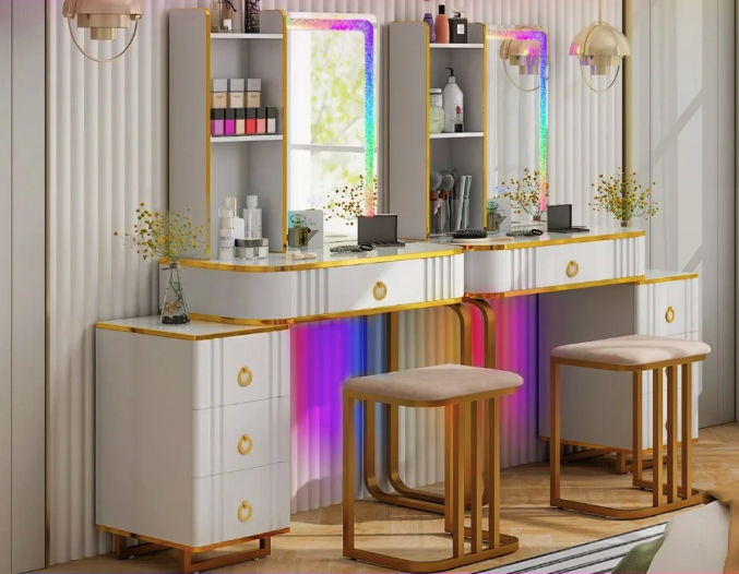 Набір меблів туалетний столик із пуфом LED-підсвітка для спальні та косметики Київ - фото 4