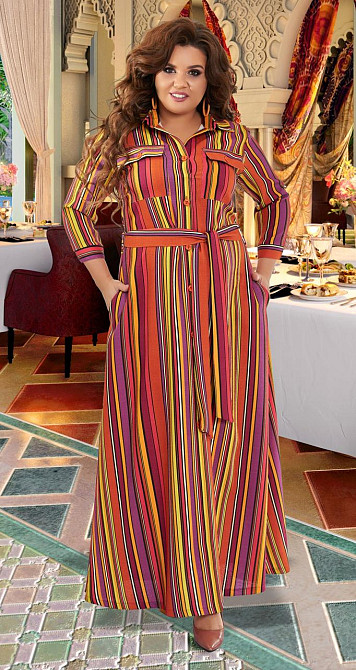 Льняное платье в полоску большого размера (52) Киев - изображение 1