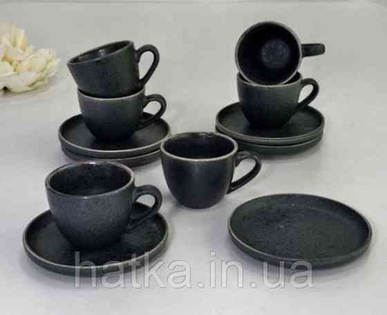 Набір чашок 6 ч/6 бл еспресо чорний Olens "Шайні-дот" 110 мл кераміка 101-0408 для дому та ресторану Київ