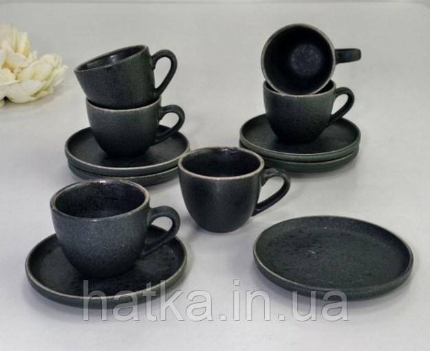 Набір чашок 6 ч/6 бл еспресо чорний Olens "Шайні-дот" 110 мл кераміка 101-0408 для дому та ресторану Київ - фото 1