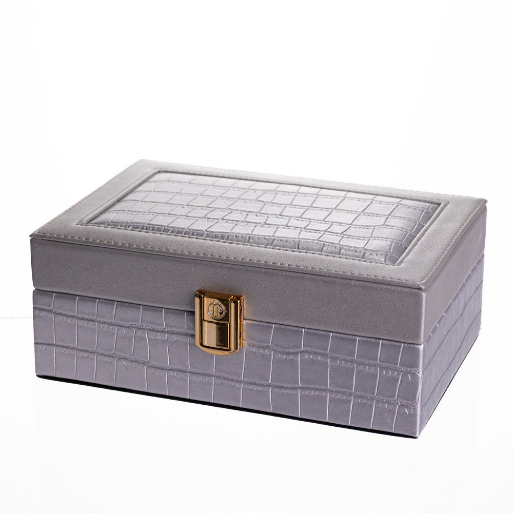 Скринька для прикрас з еко шкіри 10 відділень з дзеркалом 20×14×8 см Сірий HP-5-19G Коломыя - изображение 1