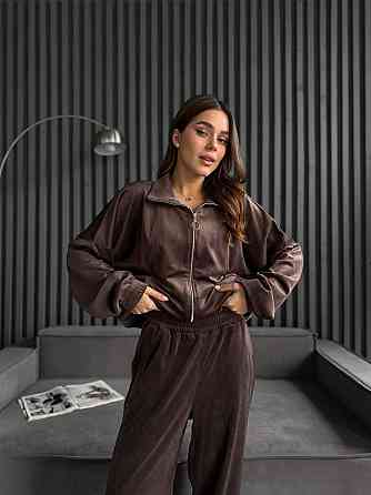 Жіночий прогулянковий костюм-двійка: кофта та штани з турецького велюру Шоколад, 46/48 Одеса