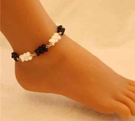 Браслет з мармеладними ведмедиками на ногу чорно-білий - довжина 18см + 4см, регулюється, смола, цинковий сплав Київ