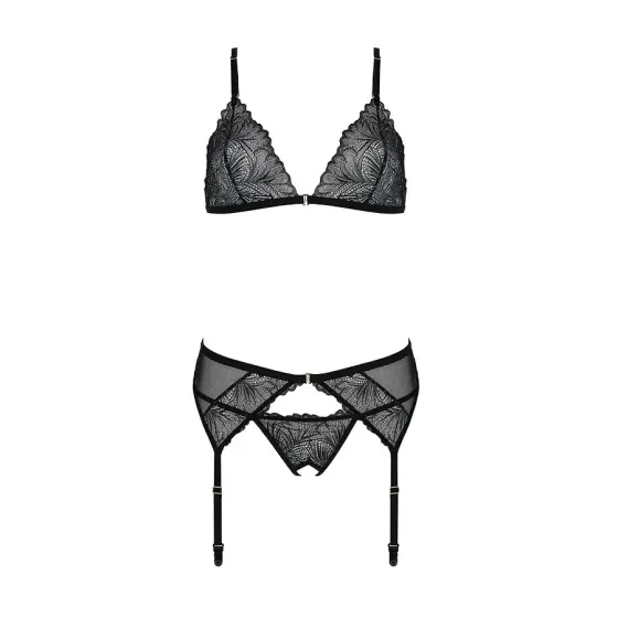 Комплект з відкритим доступом Passion DELIENA SET L/XL black, ліф, стрінги, пояс для панчіх Львов