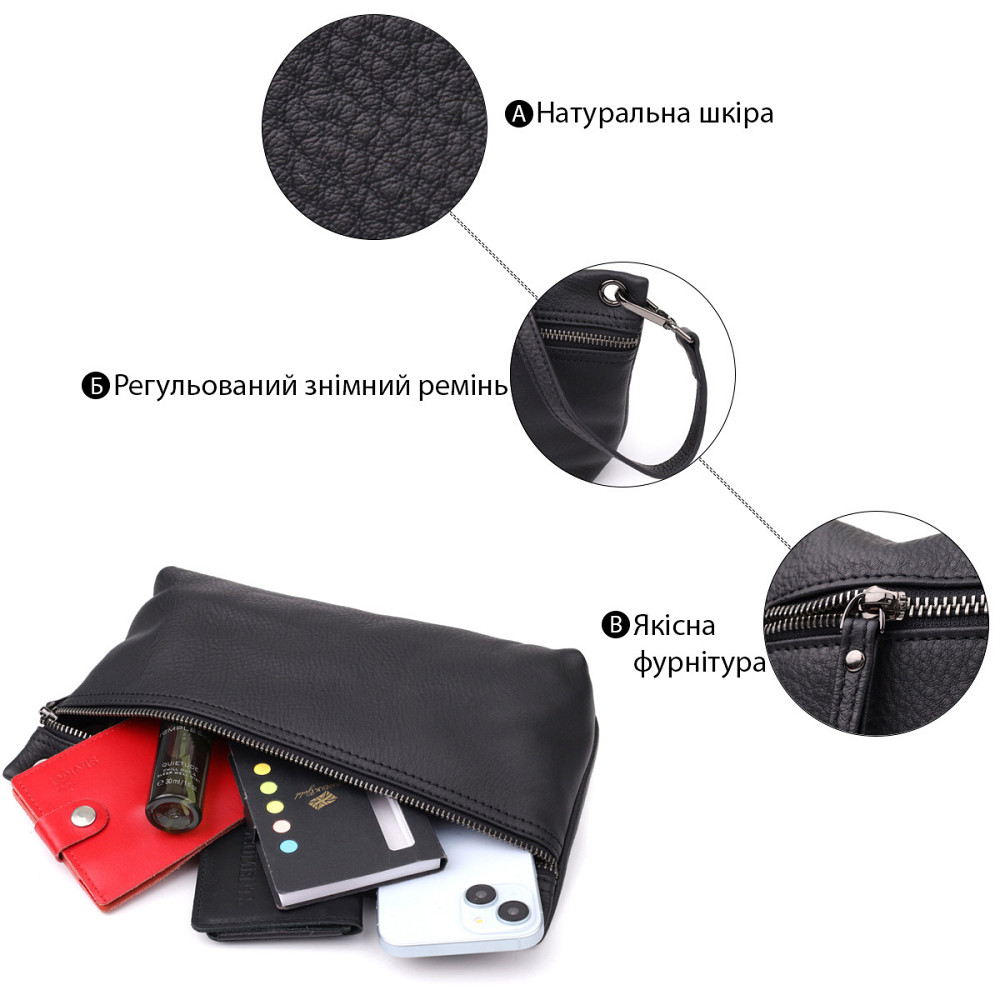 Модная женская сумка на плечо из натуральной кожи Vintage 23004 Черный Киев - изображение 4