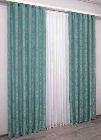Комплект готовых штор VR-Textil Жаккард Sultan YL № 1292ш Бирюзовый 150х270 см 2 шт (33-0141) Киев