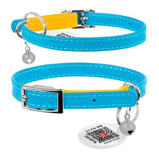 Ошейник для котов кожаный WAUDOG Glamour с QR паспортом, 