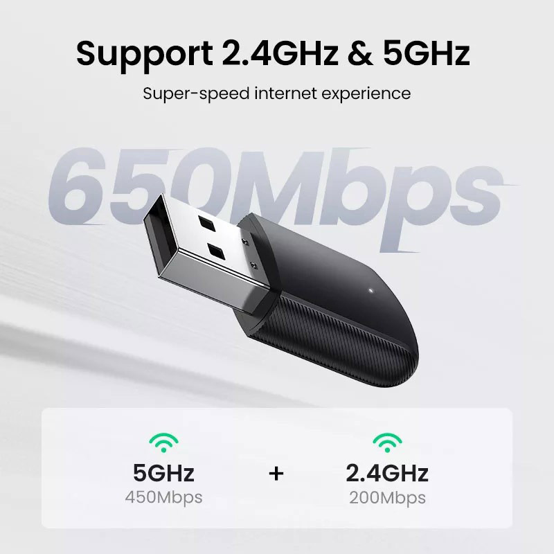 Дводіапазонний бездротовий Wi-Fi USB адапттер Ugreen AC650 2,4 ГГц CM448 20204 (Чорний) Миколаїв - фото 6