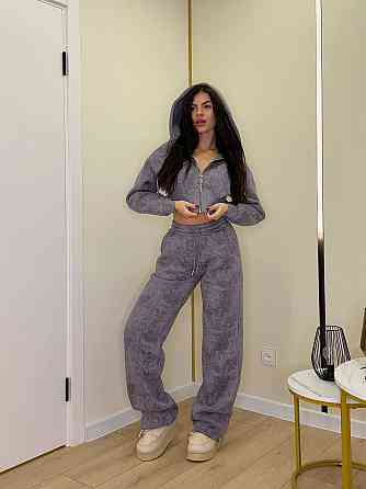 Жіночий теплий прогулянковий костюм-двійка турецька тринитка варенка на флісі Сірий, 44/46 Одеса