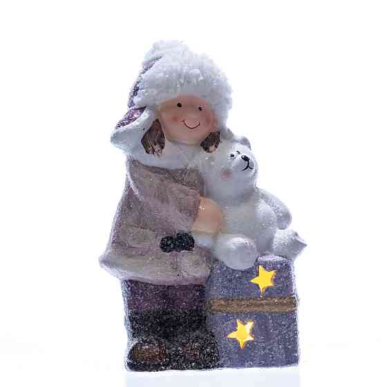 Yiwu Новорічна фігурка з підсвіткою Дівчинка з ведмежам із фарфору 12×7×20 (см) новорічний деко Коломия