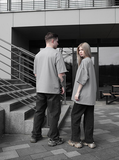 Парні футболки оверсайз(oversize) для чоловіка і дружини, для закоханих пар SANE сірі Одеса - фото 5